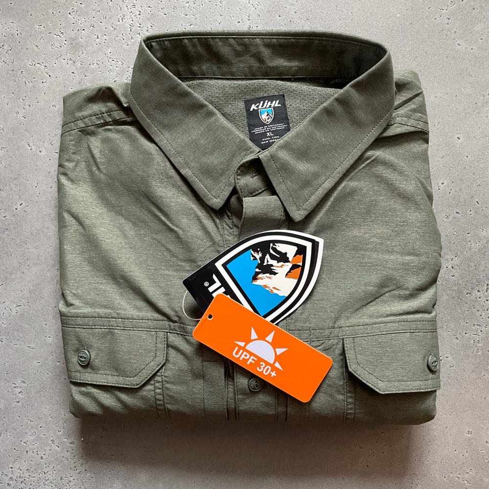 NWT: Kuhl airspeed XL dark forest green shirt.